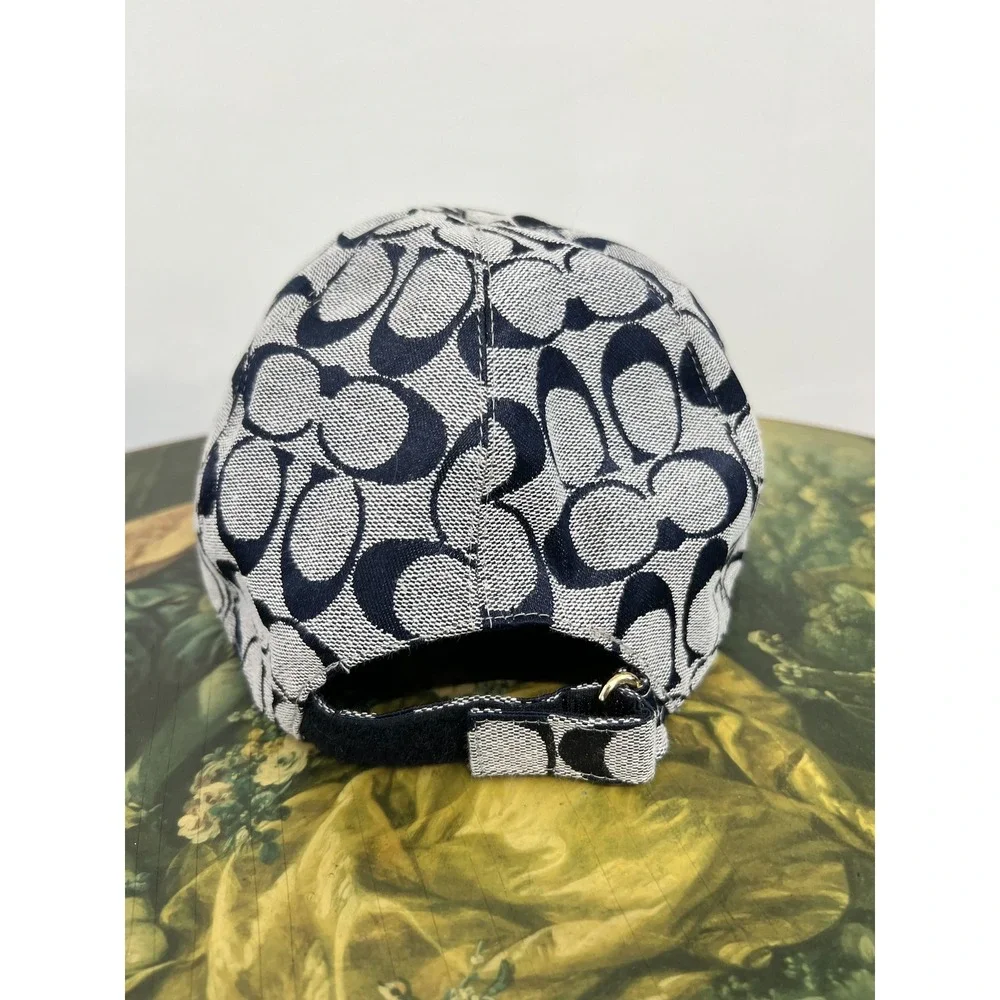 Coach Vintage Y2K Signature Monogram Jacquard Baseball Cap Hat Navy Blue White